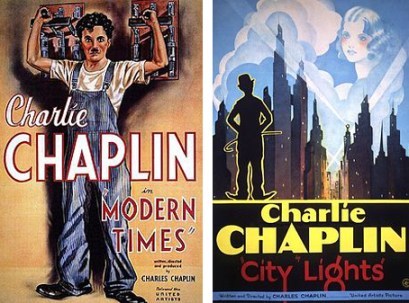 Posters for Chaplin's Modern Times and City Lights