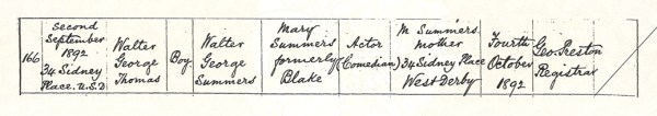 Walter Summers' birth certificate