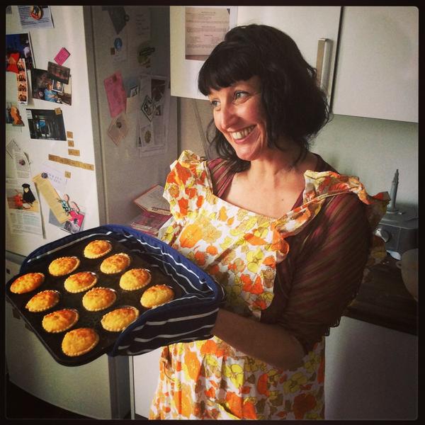 Jenny Hammerton with a tray of Marion Davies' cheese patties, hot from the oven. Photograph: Nathalie Morris