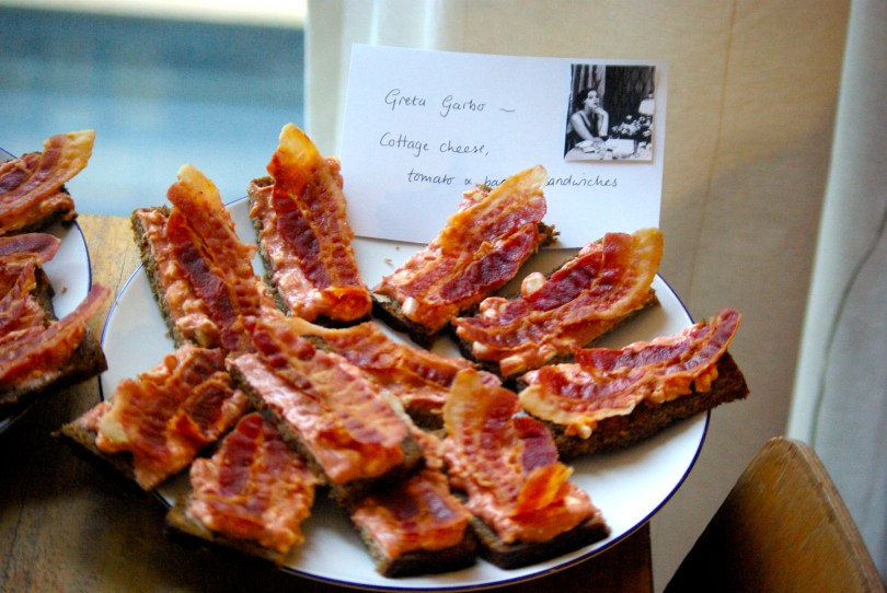 Greta Garbo's bacon sandwiches – bacon and cottage cheese on rye bread