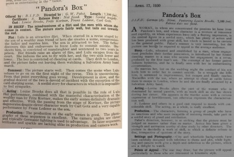 The Bioscope, v83 n1228 16 Apr 1930, pp. 34 (left); Kine Weekly, 17 April, 1930 (right)