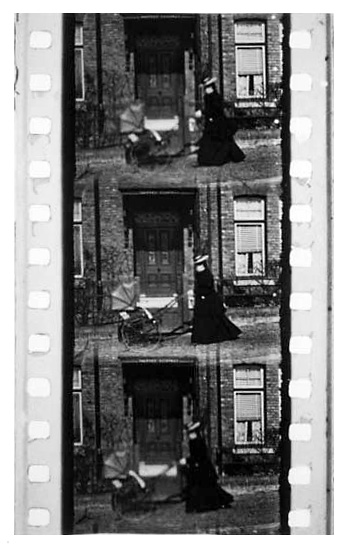 Frames from Incident at Clovelly Cottage, 1895. Filmed at Clovelly Cottage, 19 Park Road, Chipping Barnet