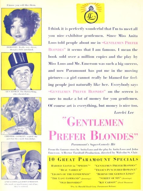 Trade ad for Gentlemen Prefer Blondes.