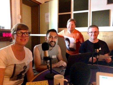 Eloise Ross, Ian Mantgani, Peter Baran and Philip Concannon in the podcast studio.